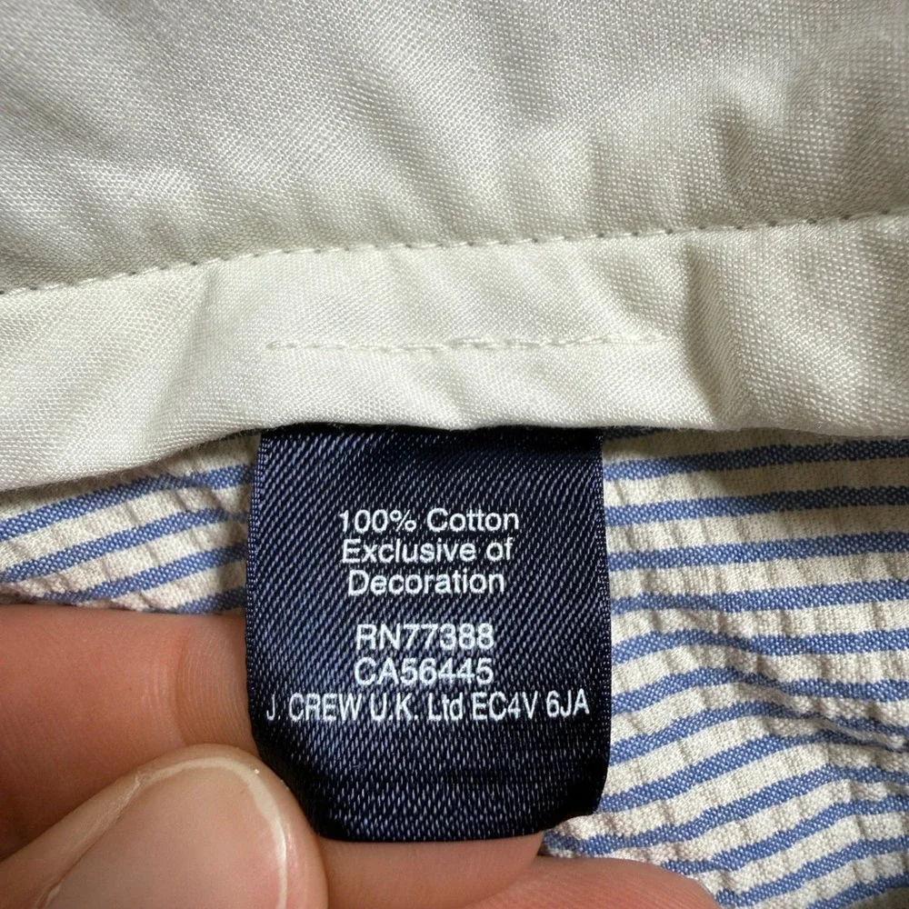 J. Crew‎ Gramercy Shorts Mens 33/8 Blue White Whale Embroidered Seersucker
